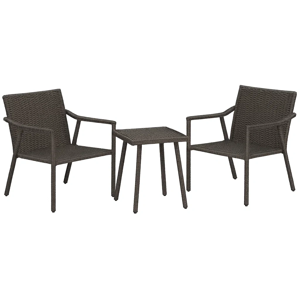 Set Giardino Rattan Sintetico Marrone con 2 Sedie e Tavolo-ELEGANTHOMEOASIS