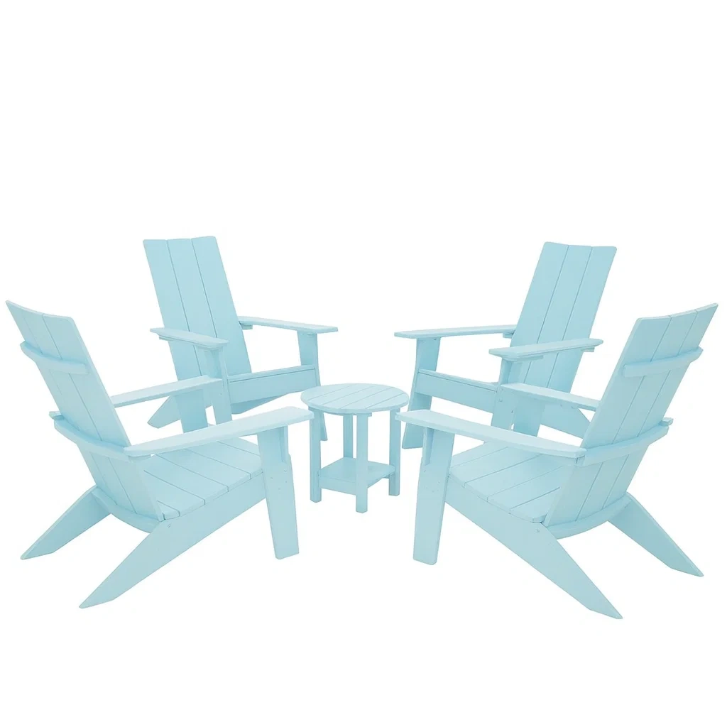 Set di Sedie Adirondack e Tavolino in Legno Azzurro-ELEGANTHOMEOASIS