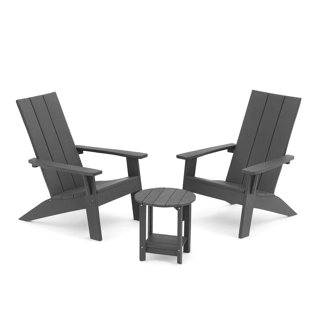 Set da Esterno in Legno Composito Antracite con 2 Sedie Adirondack e Tavolino Rotondo-ELEGANTHOMEOASIS