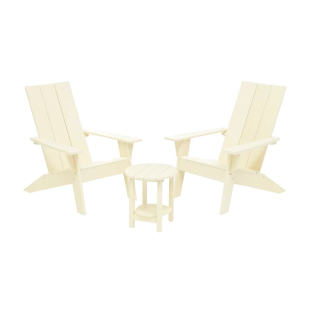 Set di 2 Sedie Adirondack e Tavolino Rotondo in Legno di Pino-ELEGANTHOMEOASIS