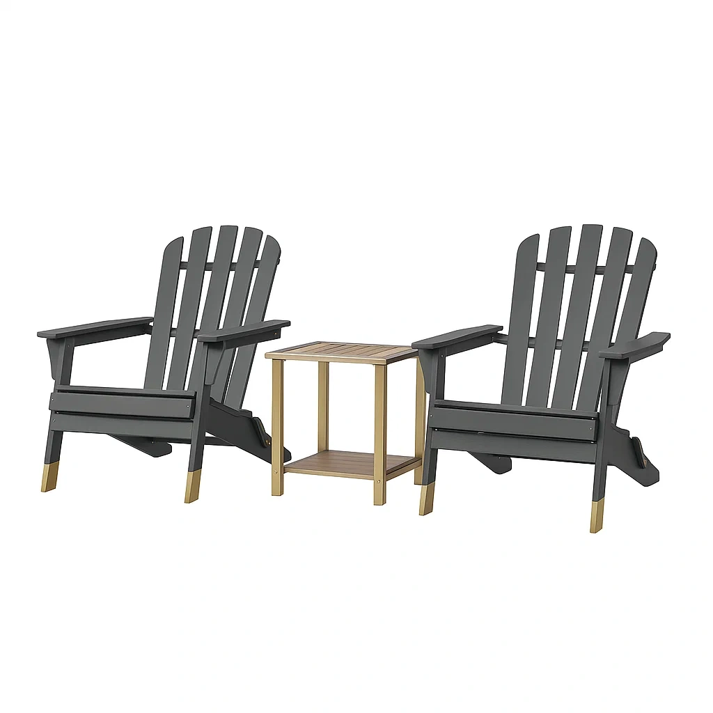 Set Sedie Adirondack e Tavolino in Legno e Polipropilene Grigio/Naturale-ELEGANTHOMEOASIS