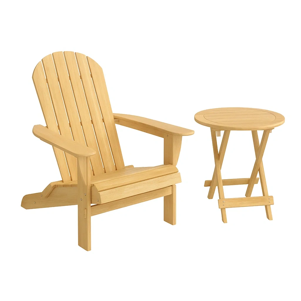 Set Sedia e Tavolino da Giardino in Legno di Pino-ELEGANTHOMEOASIS