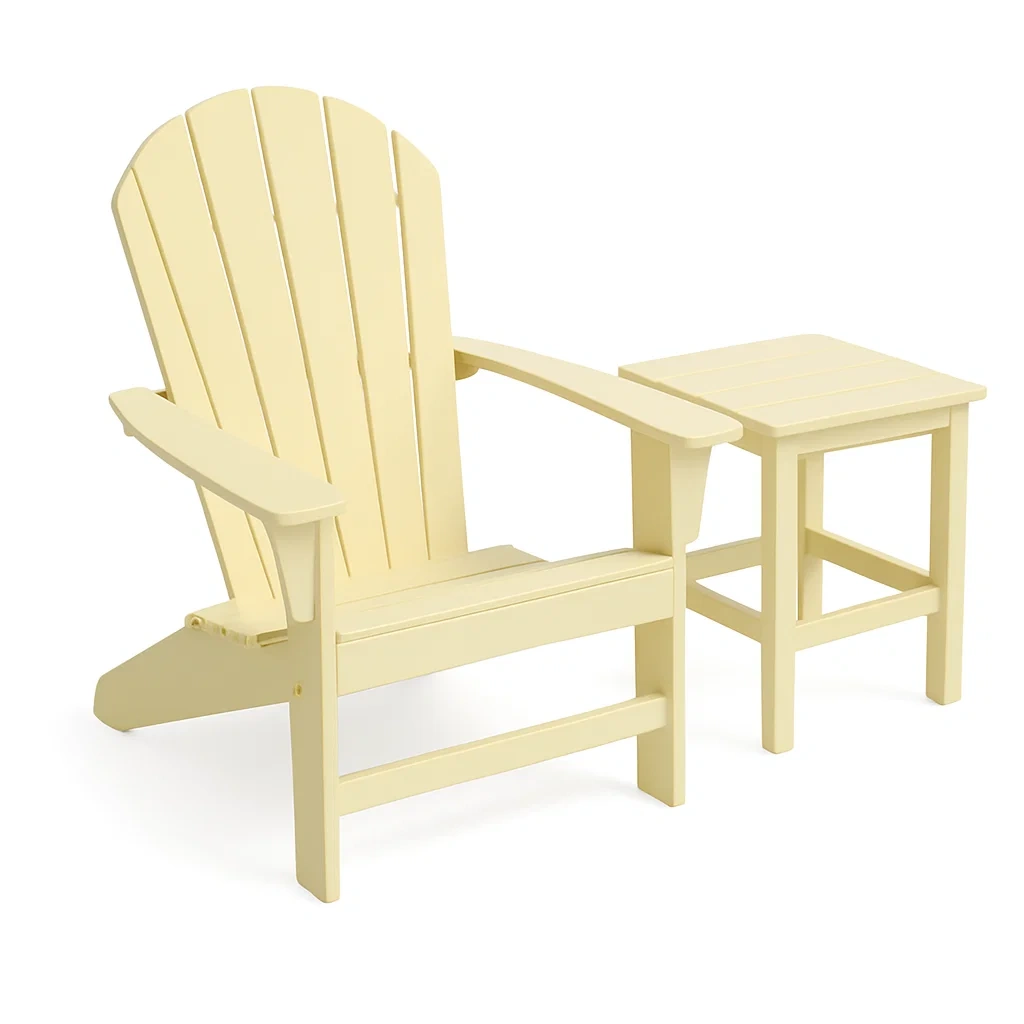 Set Sedia Adirondack e Tavolino in Polietilene Riciclato Giallo-ELEGANTHOMEOASIS