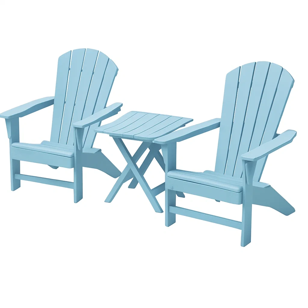 Set di 2 Sedie Adirondack e Tavolino Pieghevole in Plastica Blu-ELEGANTHOMEOASIS