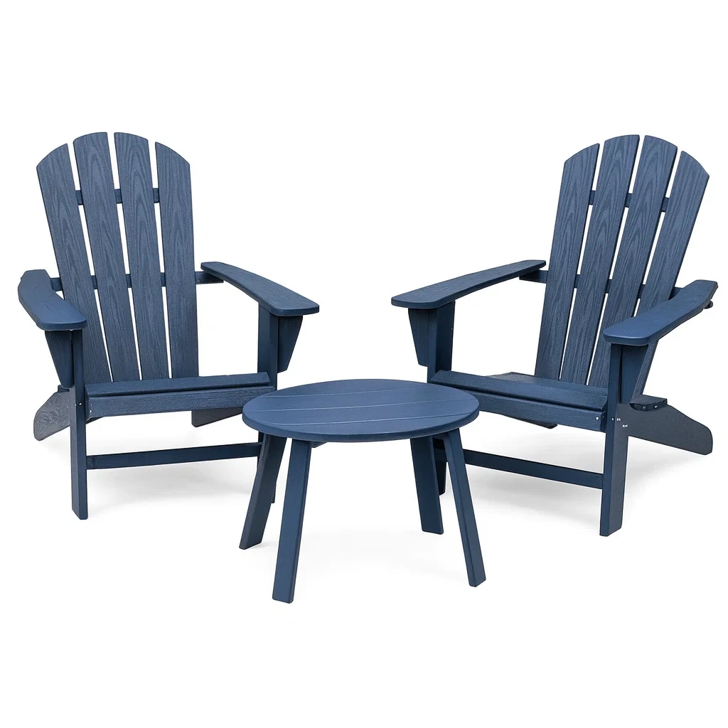 Set di 2 Sedie Adirondack e Tavolino Rotondo in Legno Composito Blu-ELEGANTHOMEOASIS