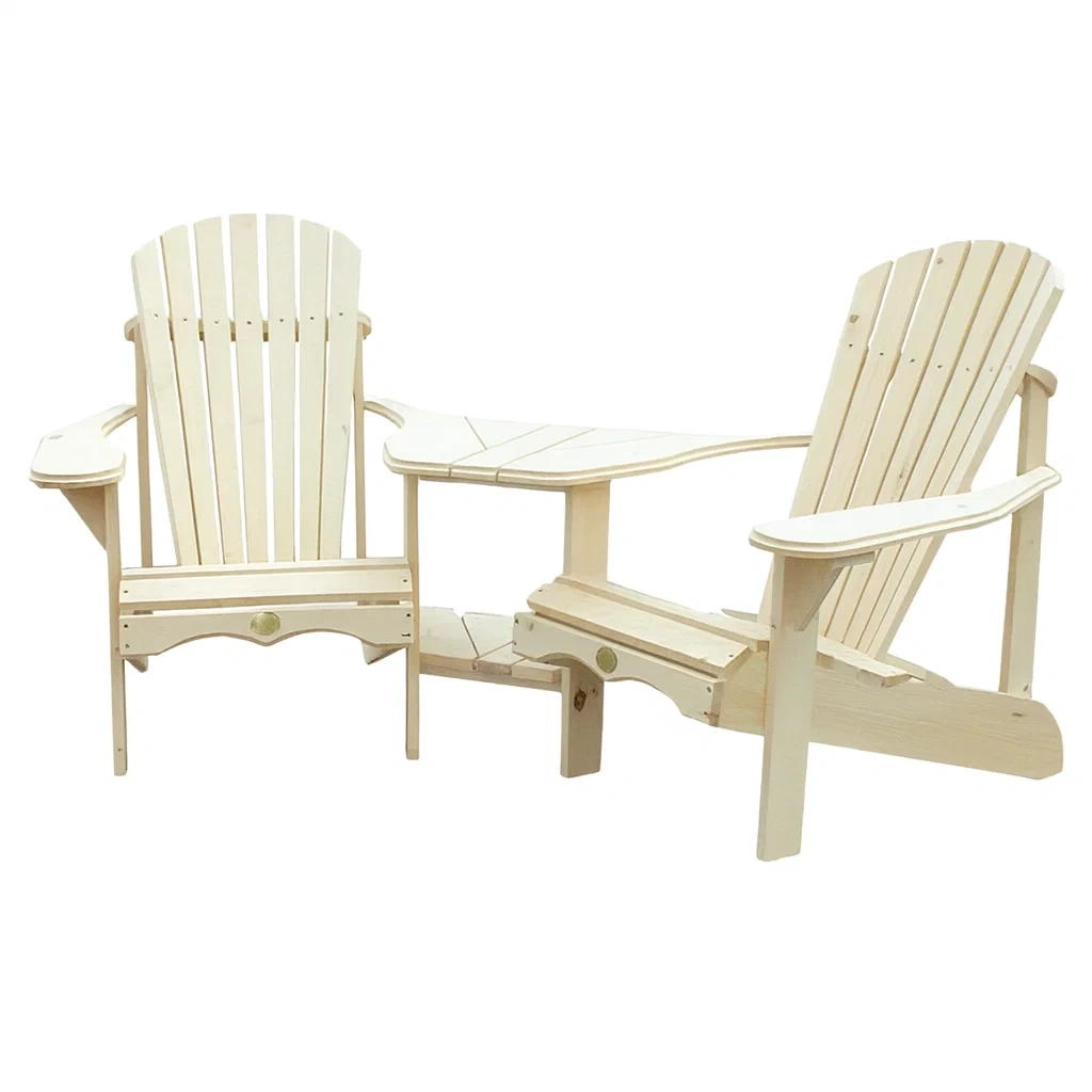 Set di Sedie Adirondack in Legno di Pino con Tavolino Integrato, Colore Naturale-ELEGANTHOMEOASIS