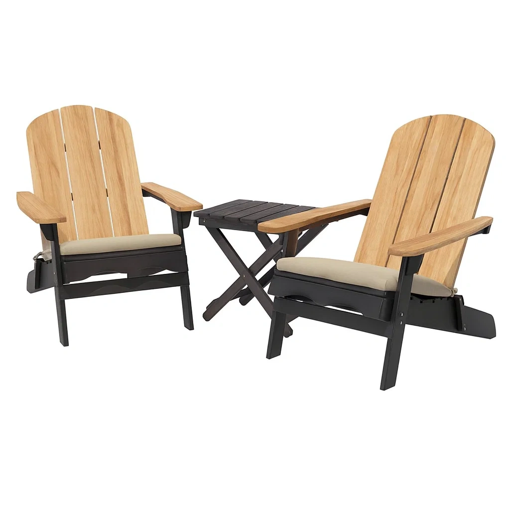 Set da Giardino con 2 Sedie Adirondack e Tavolino Pieghevole in Legno e Metallo-ELEGANTHOMEOASIS