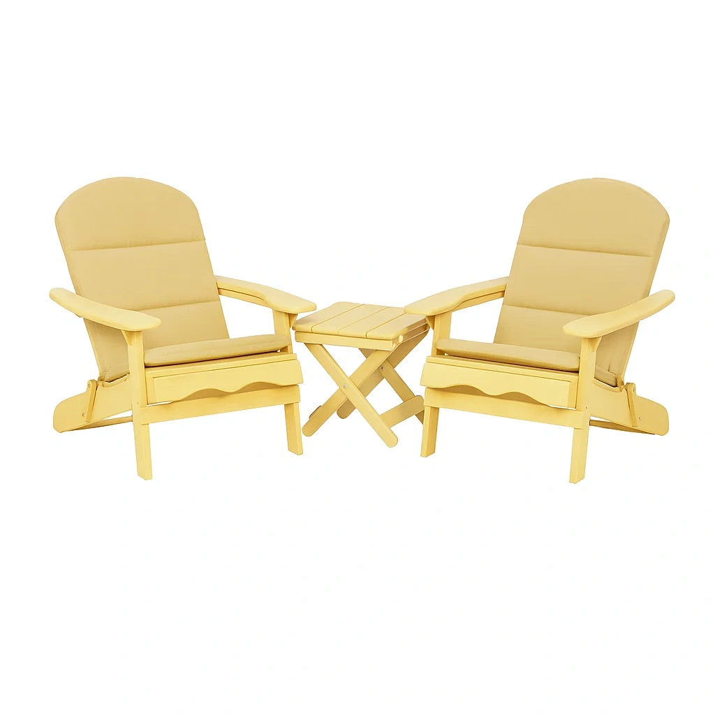 Set di Poltrone Adirondack e Tavolino in Legno Giallo-ELEGANTHOMEOASIS