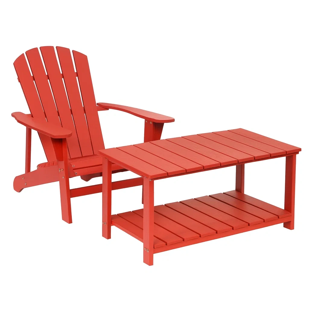 Set Sedia e Tavolino da Giardino in Legno Rosso-ELEGANTHOMEOASIS