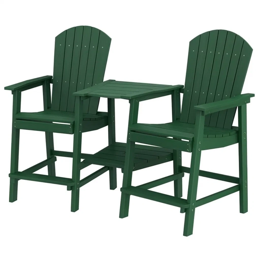 Set da Giardino in Plastica Verde con Tavolino e Due Sedie-ELEGANTHOMEOASIS
