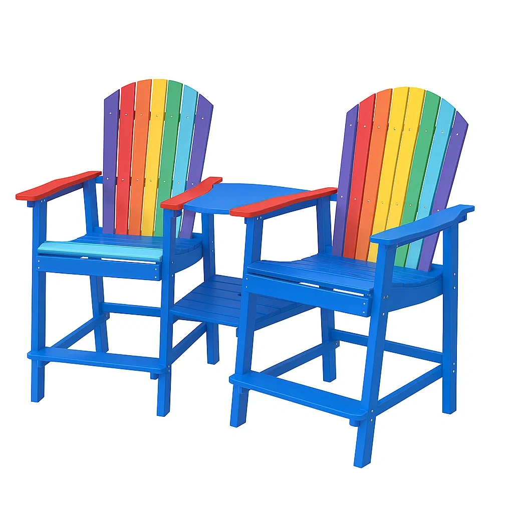 Set di Sedie da Esterno in Plastica HDPE Multicolore con Tavolino-ELEGANTHOMEOASIS