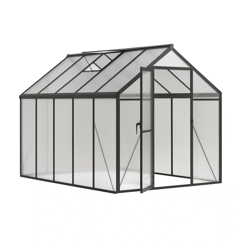 Serra da giardino in policarbonato e alluminio con porta singola 190x250x220 cm Grigio-ELEGANTHOMEOASIS