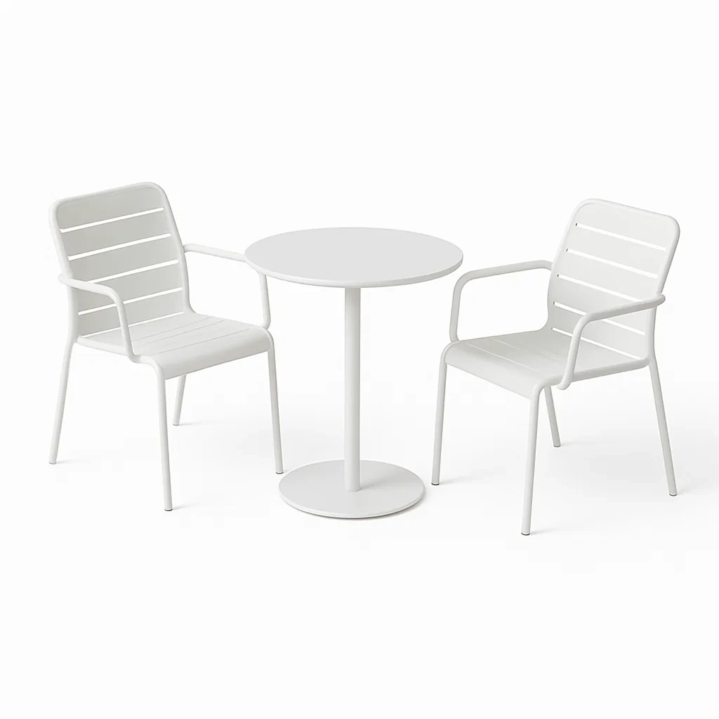 Set da Giardino in Metallo Bianco con Tavolo Rotondo e 2 Sedie-ELEGANTHOMEOASIS