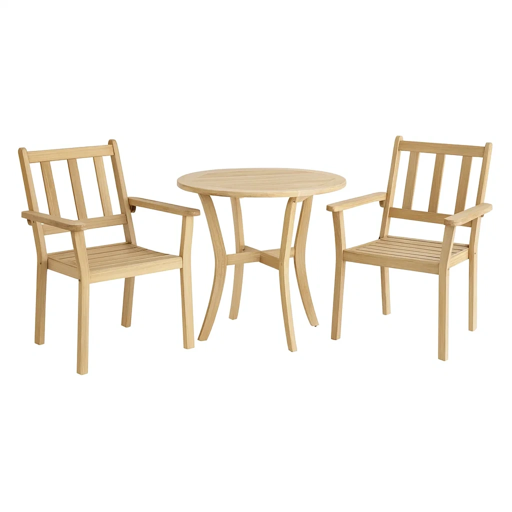 Set Tavolo Rotondo e 2 Sedie in Legno di Acacia-ELEGANTHOMEOASIS