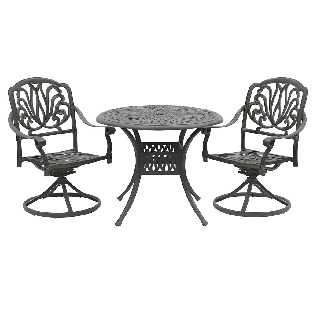 Set Tavolo Rotondo e Sedie in Alluminio Verniciato Grigio-ELEGANTHOMEOASIS