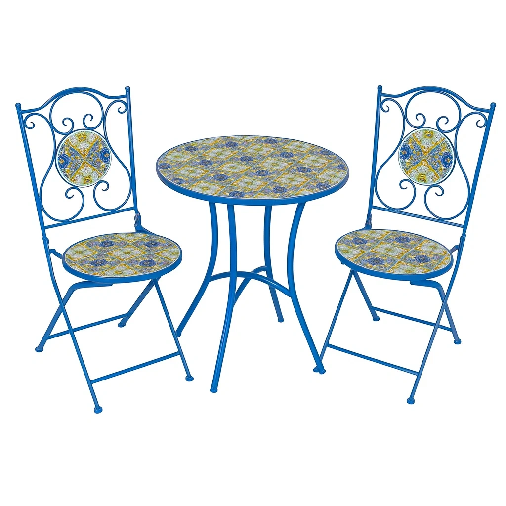Set tavolo e sedie in metallo con motivi ceramici-ELEGANTHOMEOASIS