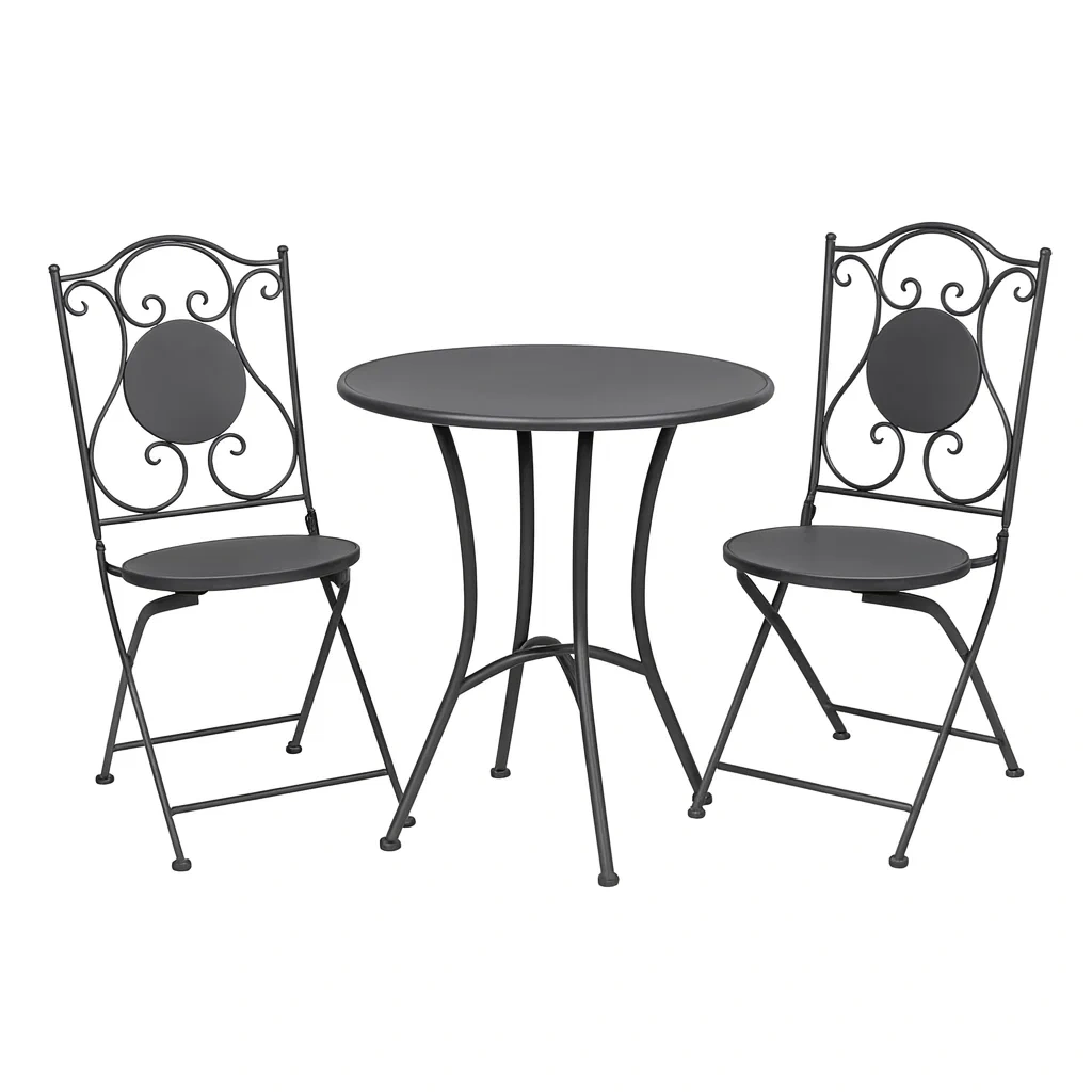 Set Giardino Metallo con Tavolo Rotondo e 2 Sedie Pieghevoli-ELEGANTHOMEOASIS