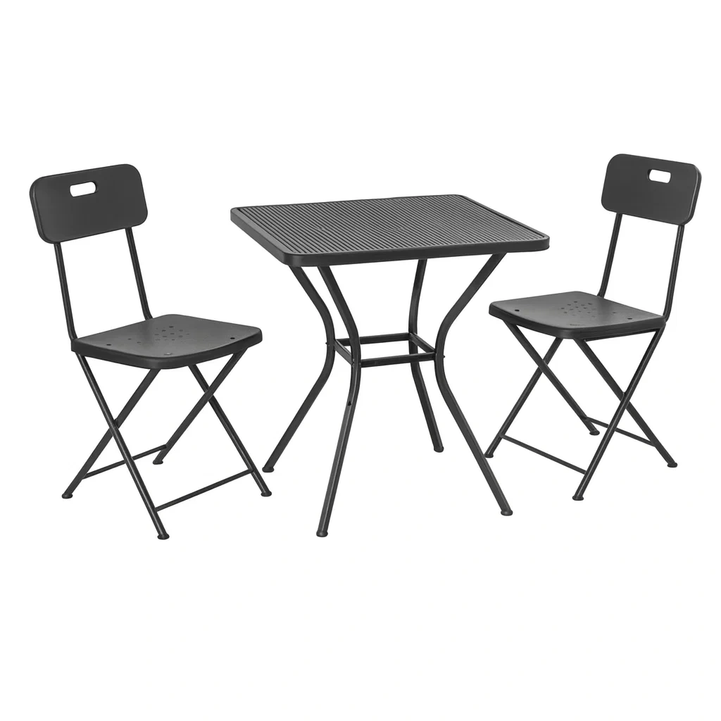 Set Tavolo e Sedie Pieghevoli in Metallo Nero-ELEGANTHOMEOASIS