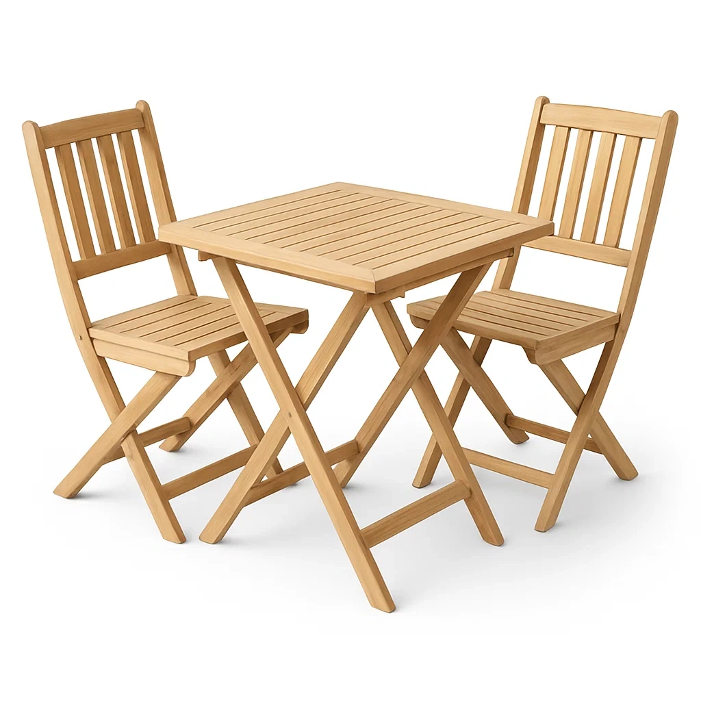 Set da Pranzo Pieghevole in Legno di Acacia con Tavolo e 2 Sedie-ELEGANTHOMEOASIS