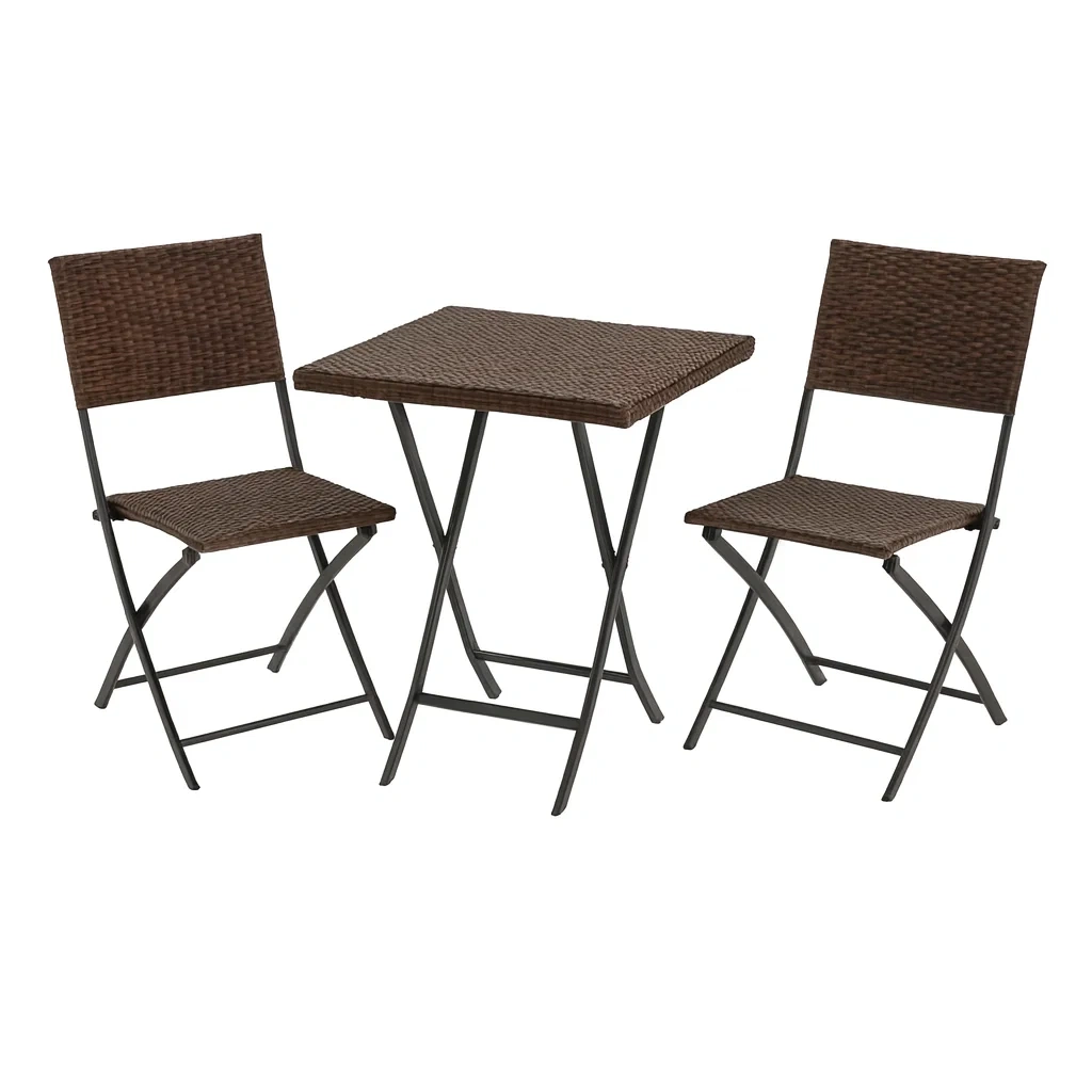 Set tavolo e sedie pieghevoli da esterno in acciaio e rattan marrone-ELEGANTHOMEOASIS