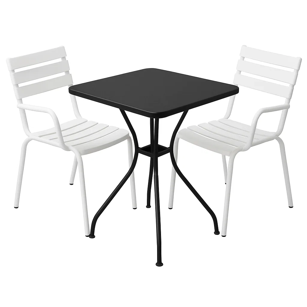 Set tavolo e sedie da esterno in metallo nero e bianco-ELEGANTHOMEOASIS