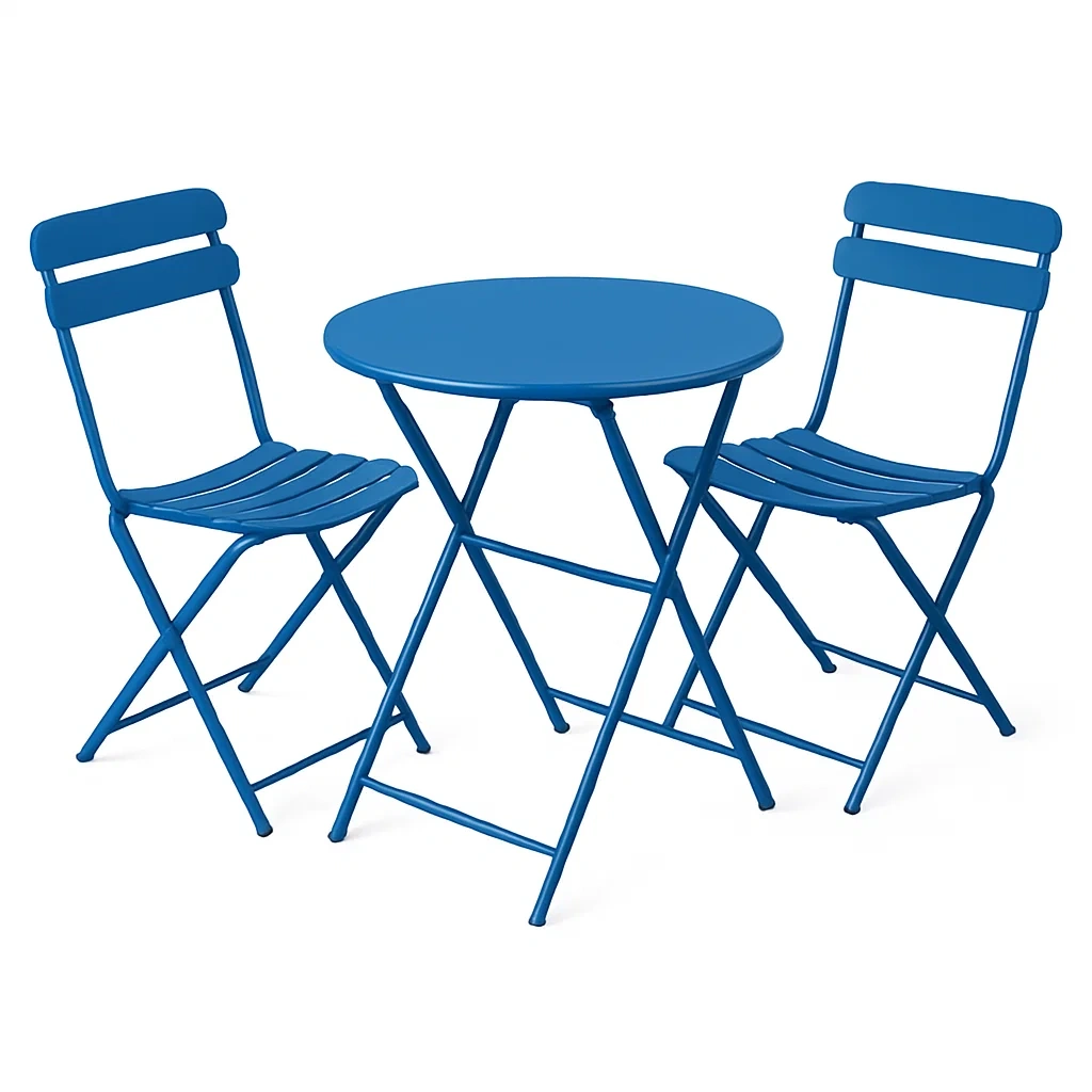 Set da Giardino Pieghevole in Metallo Blu con Tavolo e Sedie-ELEGANTHOMEOASIS