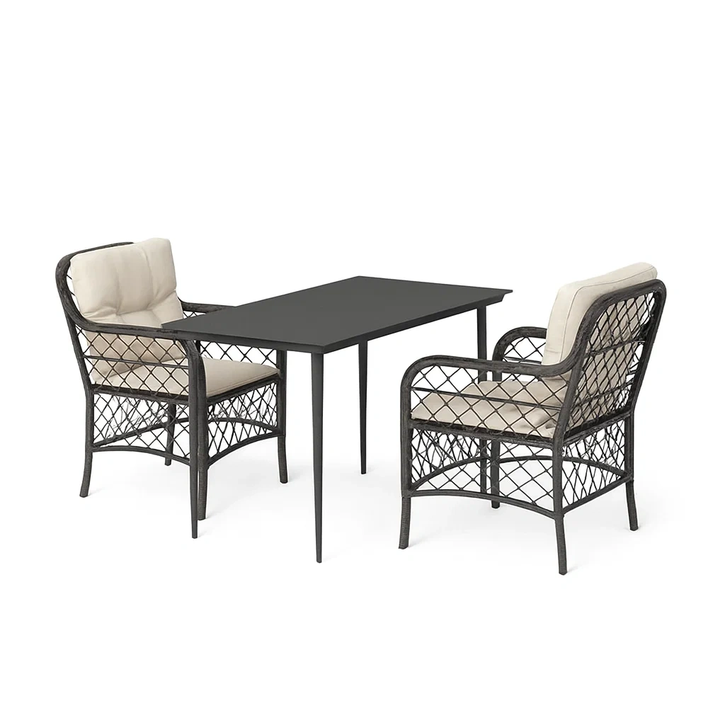 Set Tavolo e Sedie da Giardino in Metallo e Rattan con Cuscini Beige-ELEGANTHOMEOASIS