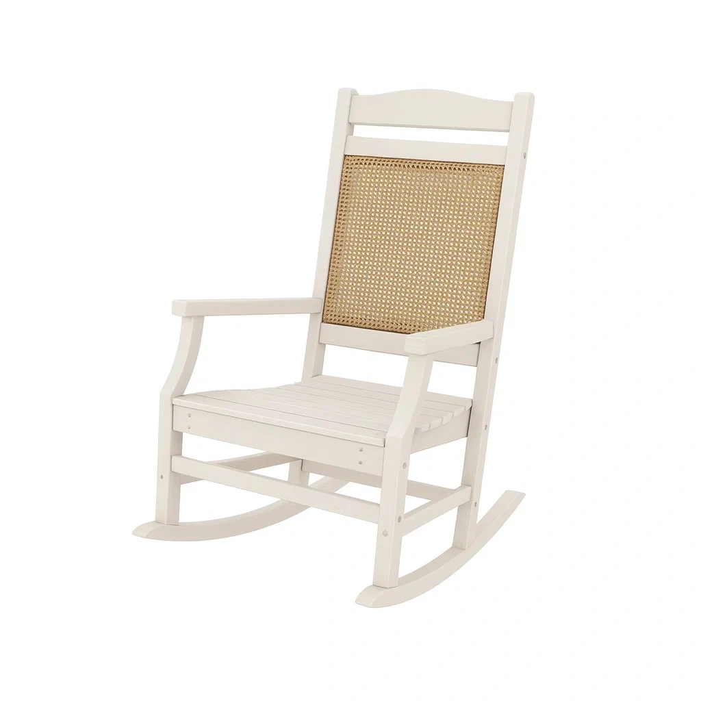 Sedia a dondolo in legno e rattan crema-ELEGANTHOMEOASIS