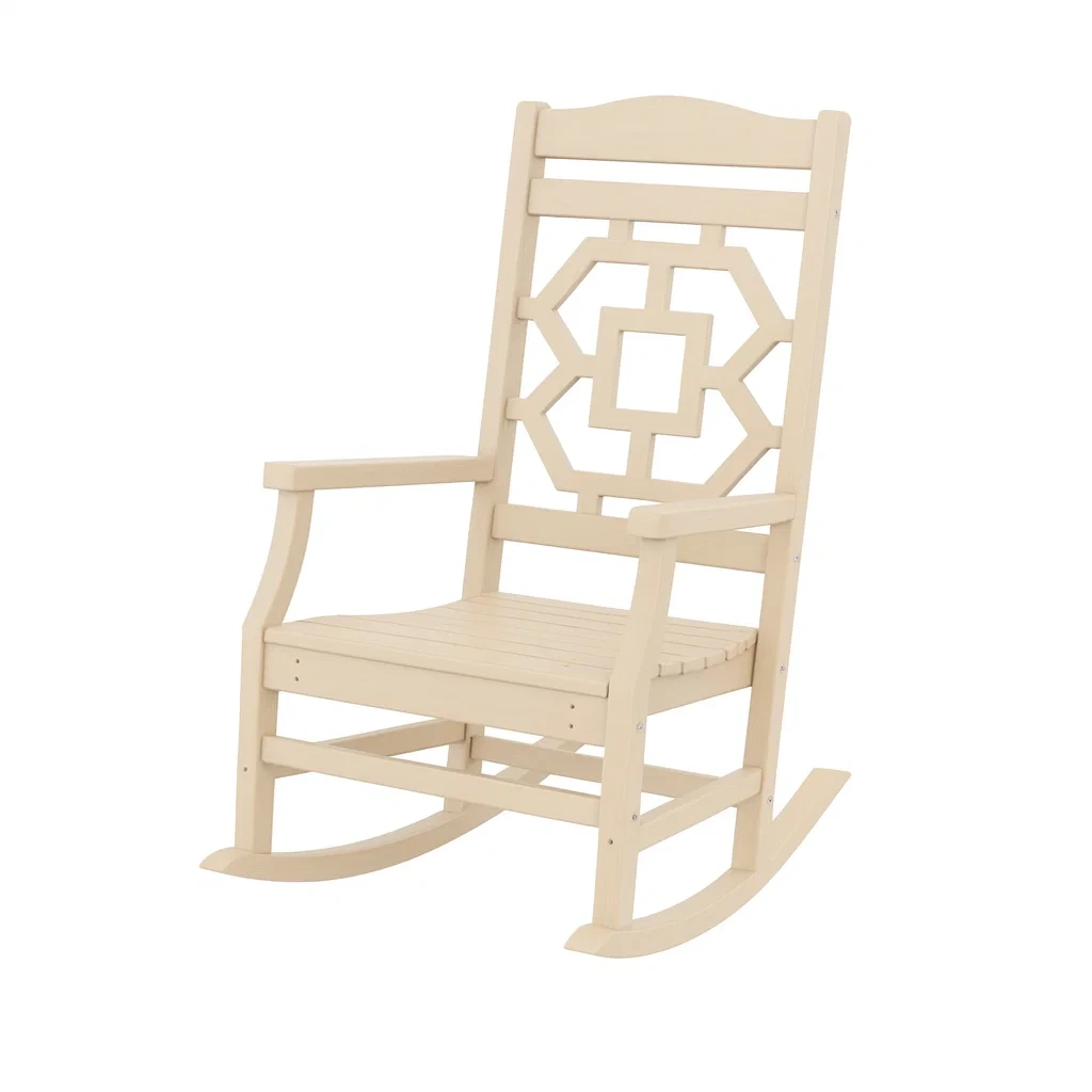 Sedia A Dondolo in Legno Massello di Pino Beige-ELEGANTHOMEOASIS