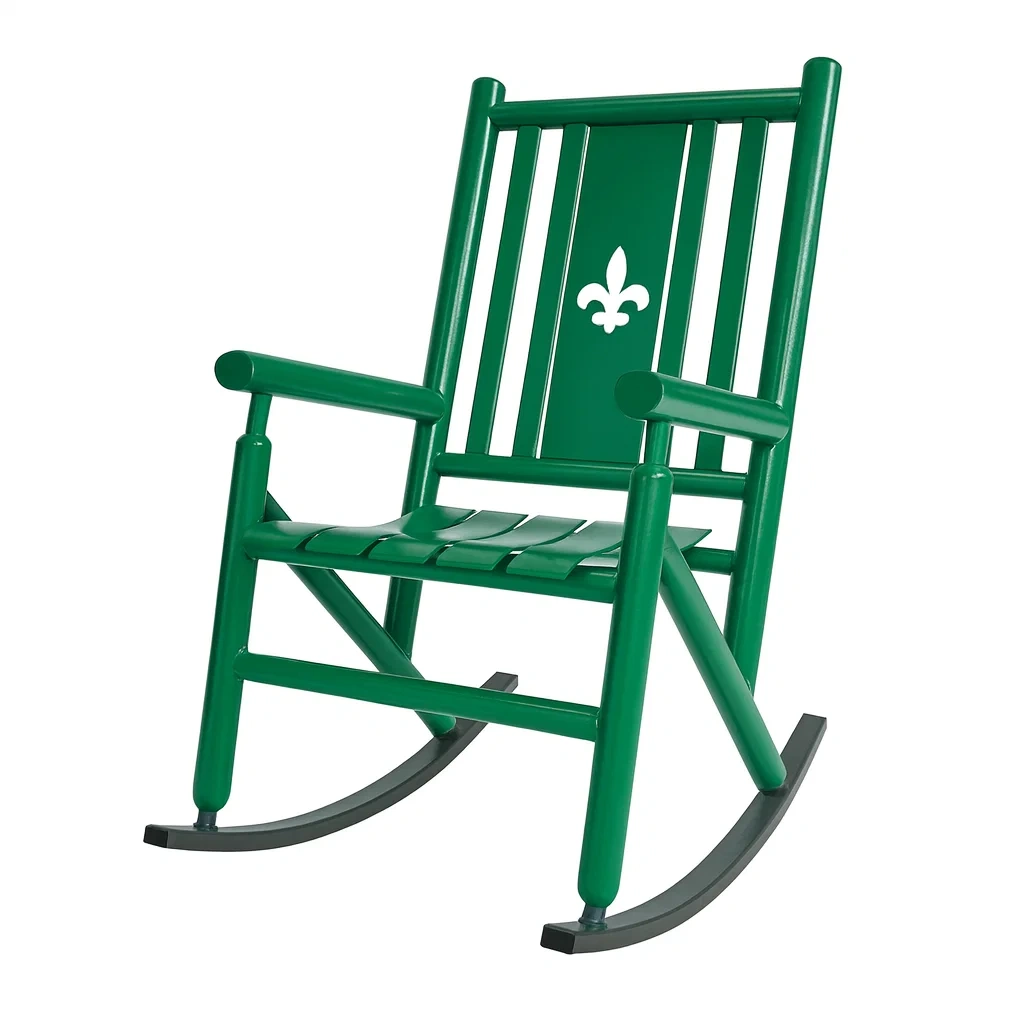 Sedia a dondolo in legno verde con schienale decorativo-ELEGANTHOMEOASIS