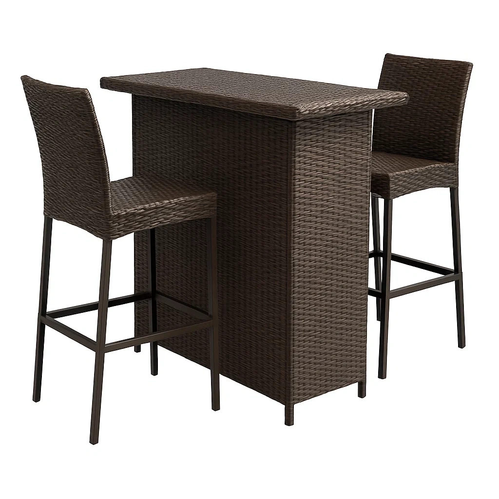 Set Bar Esterno in Rattan con Tavolo e 2 Sgabelli-ELEGANTHOMEOASIS