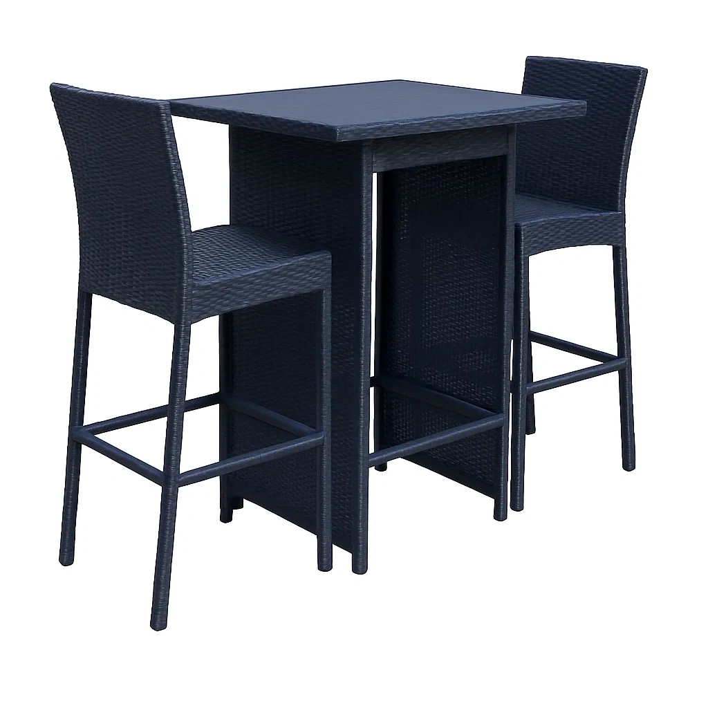Set Tavolo e Sedie da Bar in Polirattan Nero-ELEGANTHOMEOASIS