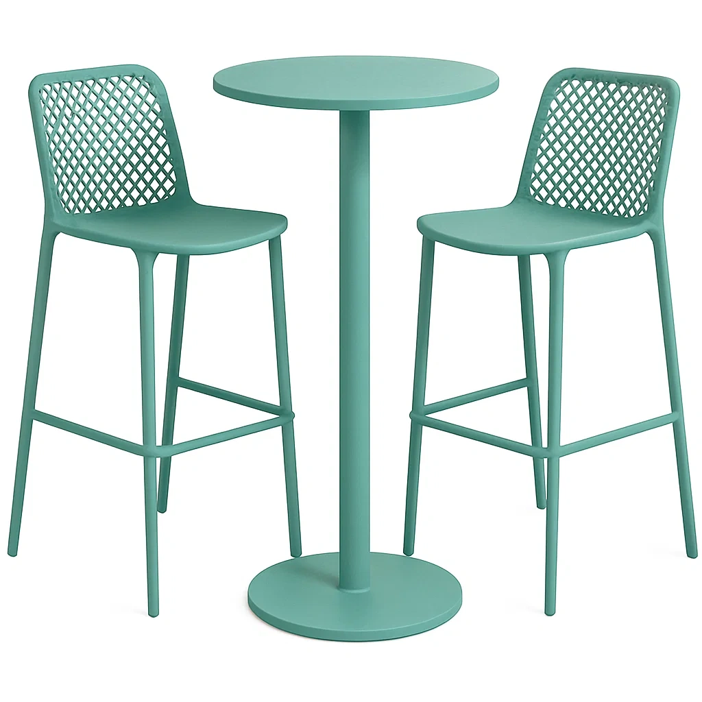 Set Tavolo e 2 Sgabelli da Bar in Plastica Verde-ELEGANTHOMEOASIS