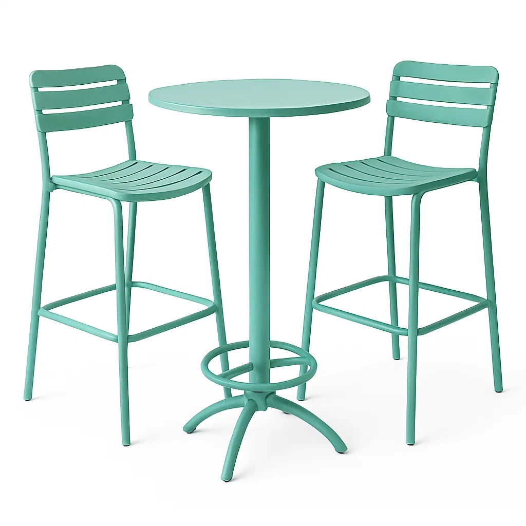 Set tavolo alto e 2 sgabelli in metallo verniciato Verde per esterni-ELEGANTHOMEOASIS
