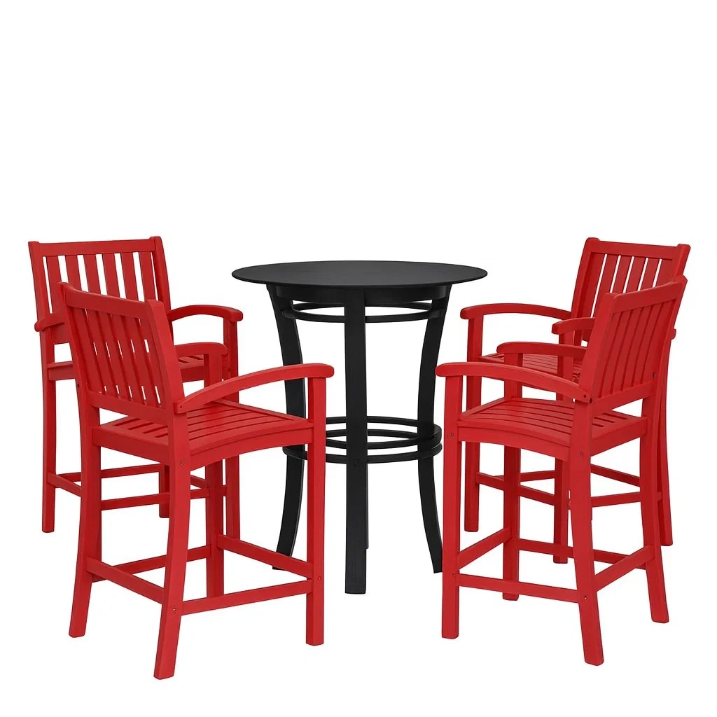 Set tavolo rotondo in metallo con 4 sedie alte in plastica-ELEGANTHOMEOASIS