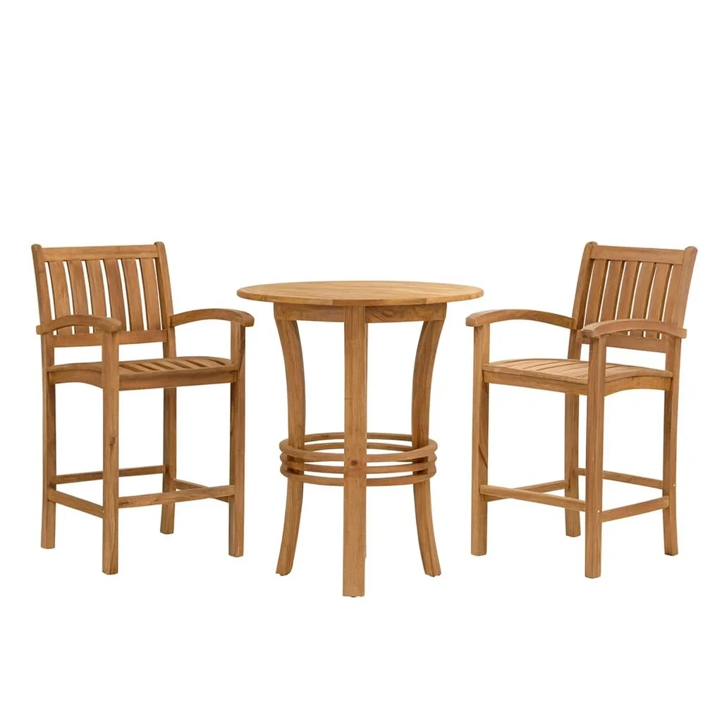 Set da Giardino in Legno di Teak con Tavolo Rotondo e Sedie Alte-ELEGANTHOMEOASIS