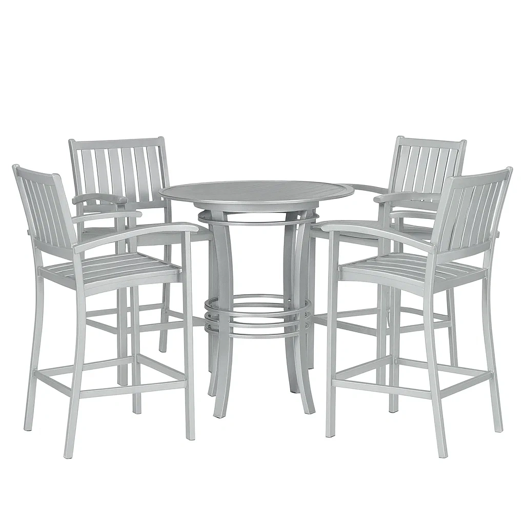 Set tavolo alto e 4 sedie in alluminio grigio-ELEGANTHOMEOASIS