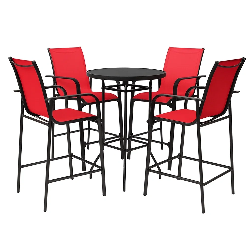 Set tavolo rotondo da bar e 4 sedie rosse in metallo-ELEGANTHOMEOASIS