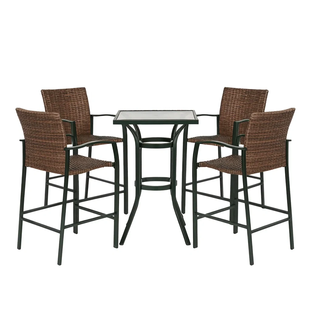 Set da Giardino in Rattan Sintetico con Tavolo e 4 Sedie Alte-ELEGANTHOMEOASIS