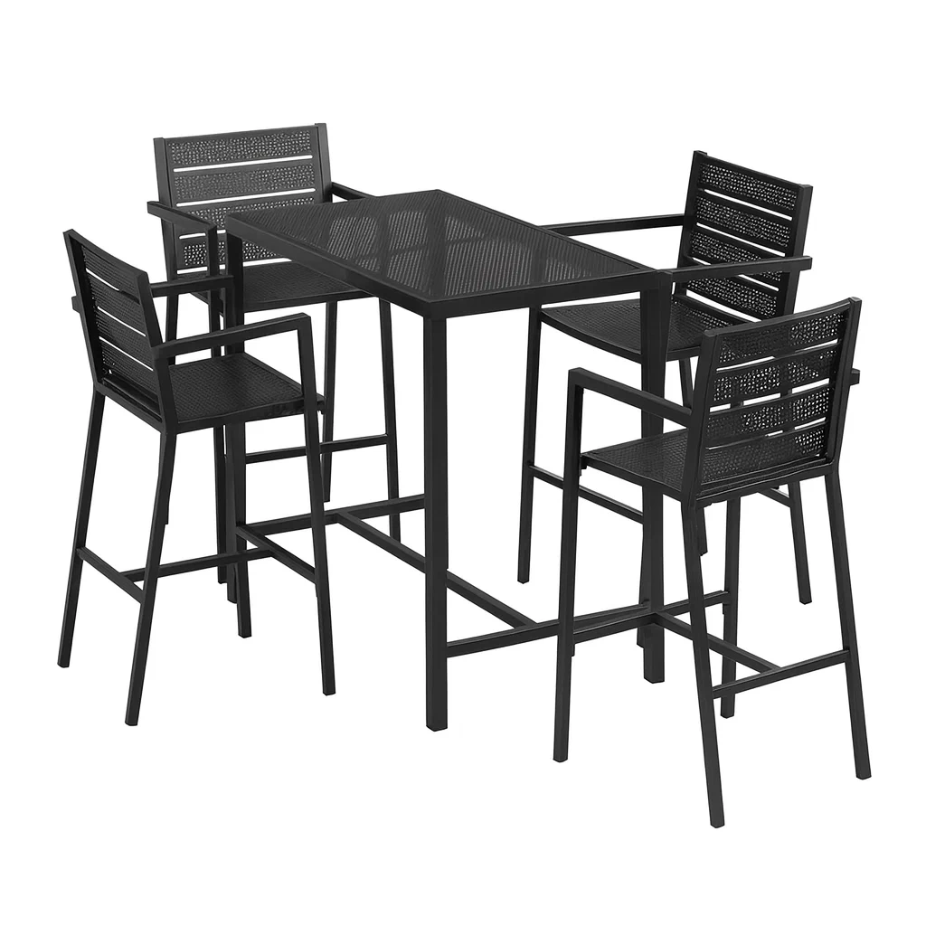 Set Bistrot 5 Pezzi in Metallo Nero con Tavolo e Sgabelli-ELEGANTHOMEOASIS