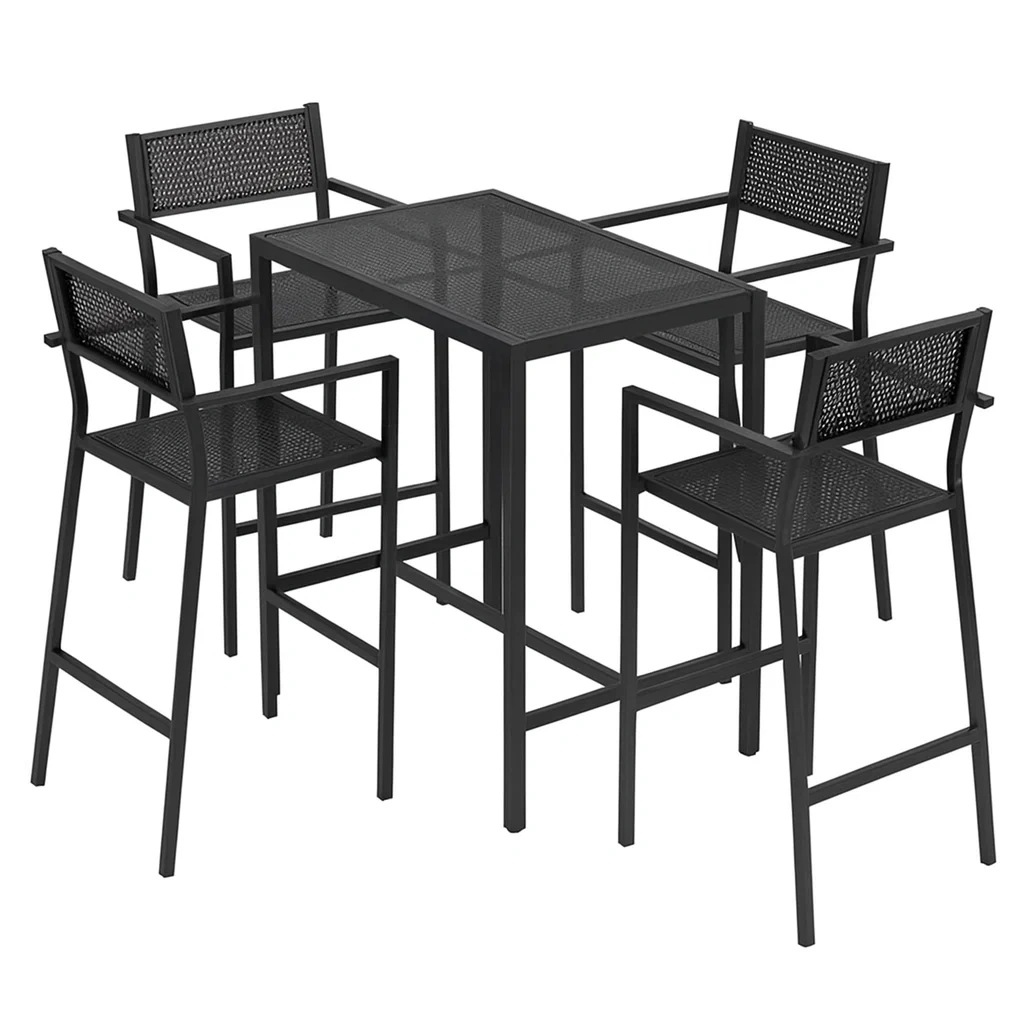 Set Tavolo Alto con 4 Sedie in Metallo Nero 110x70x100 cm-ELEGANTHOMEOASIS