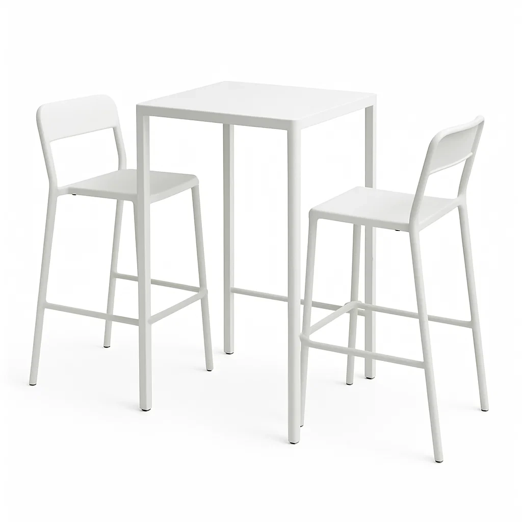 Set di Tavolo Alto e Sgabelli in Metallo Bianco-ELEGANTHOMEOASIS