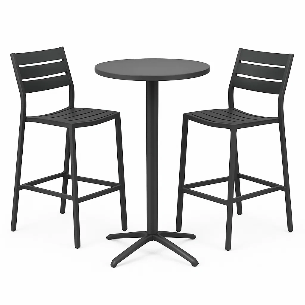 Set Tavolo e Sedie da Bar Nero in Metallo per Esterno-ELEGANTHOMEOASIS