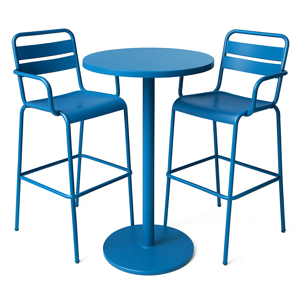 Set tavolino con 2 sgabelli in metallo verniciato blu-ELEGANTHOMEOASIS