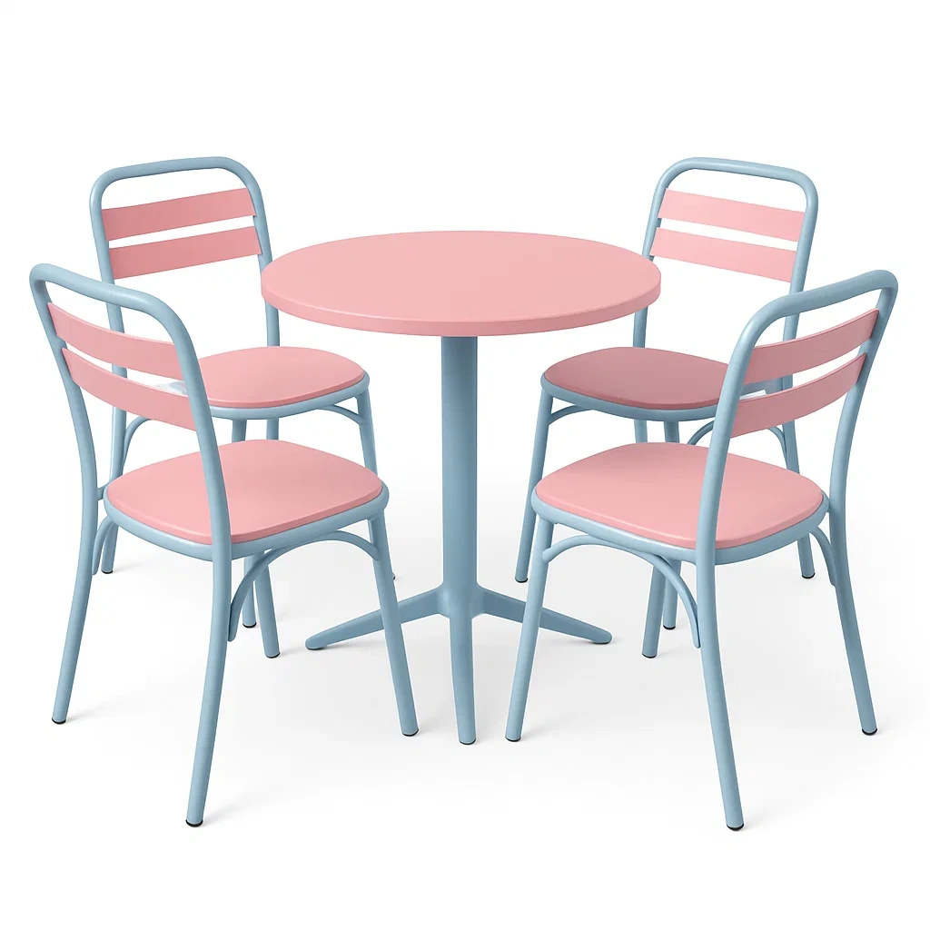 Set tavolo e 4 sedie in metallo e plastica rosa e blu-ELEGANTHOMEOASIS
