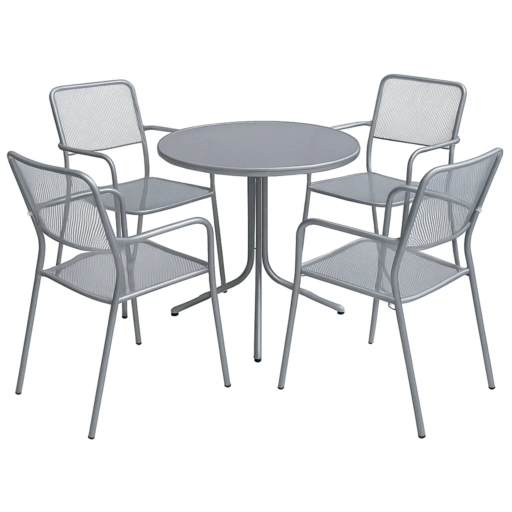 Set Tavolo e Sedie in Metallo Verniciato Grigio-ELEGANTHOMEOASIS