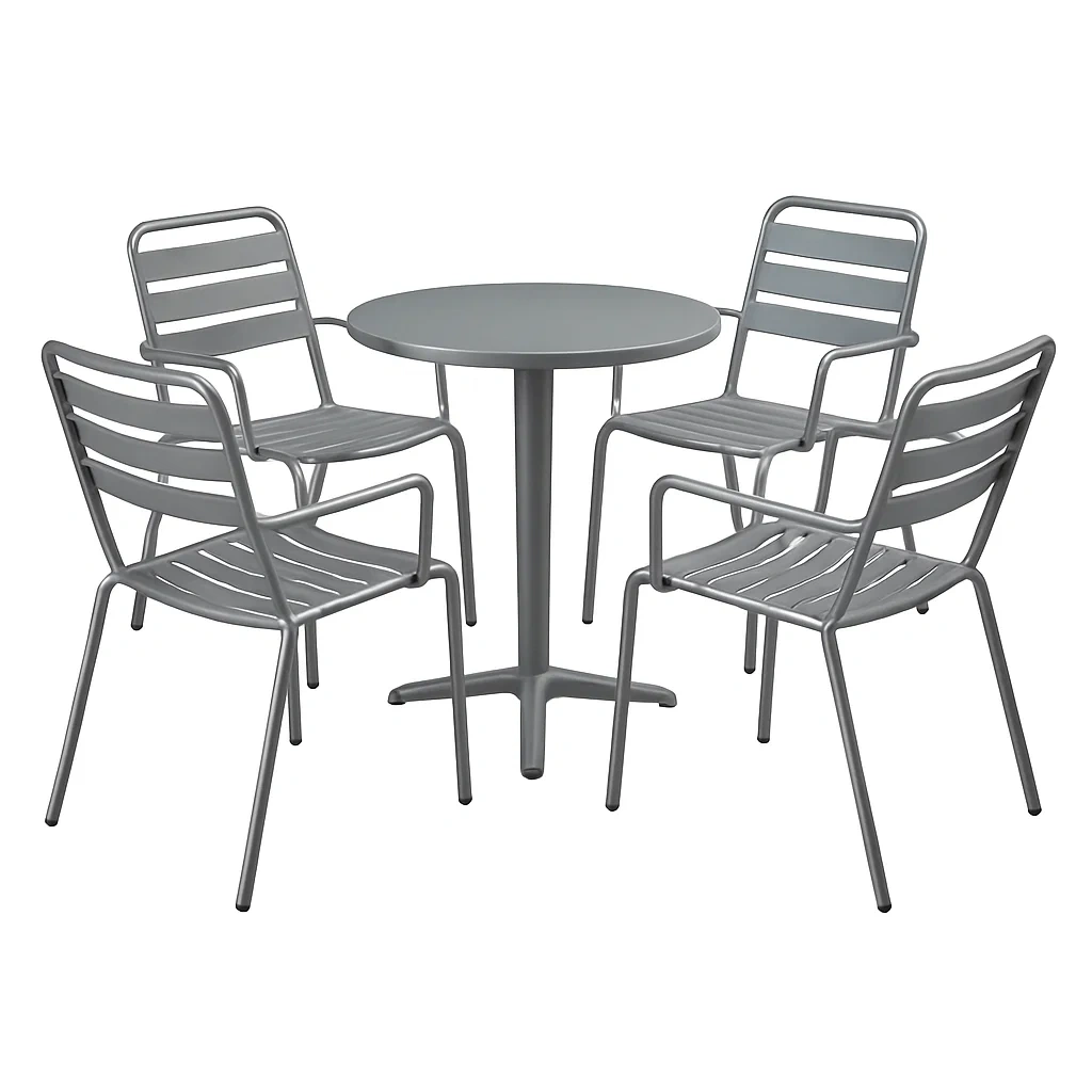 Set tavolo rotondo e 4 sedie in metallo color Grigio per esterni-ELEGANTHOMEOASIS