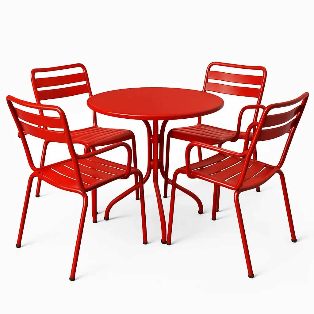 Set Tavolo Rotondo e Sedie in Metallo Verniciato Rosso-ELEGANTHOMEOASIS