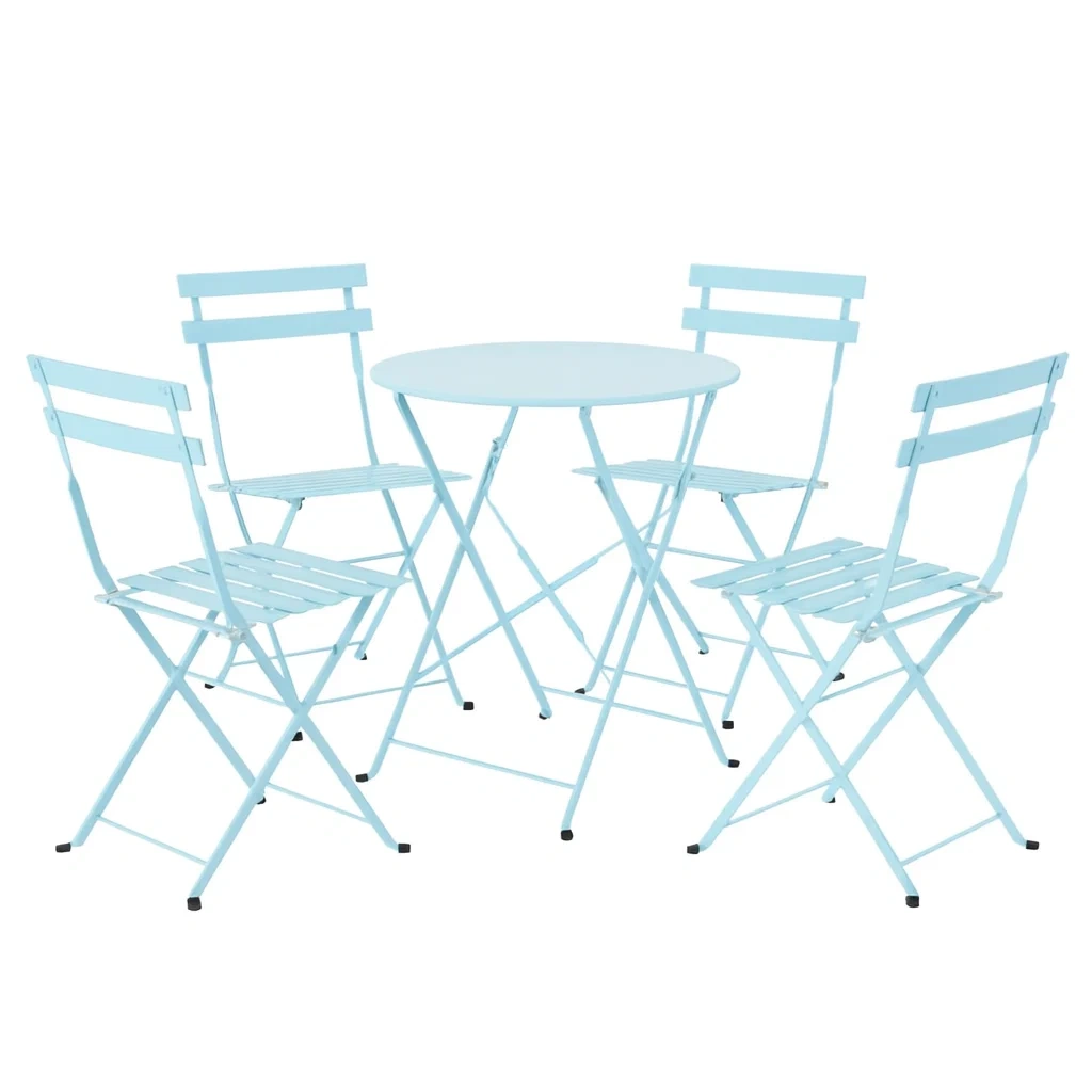 Set tavolo e sedie pieghevoli in metallo azzurro-ELEGANTHOMEOASIS