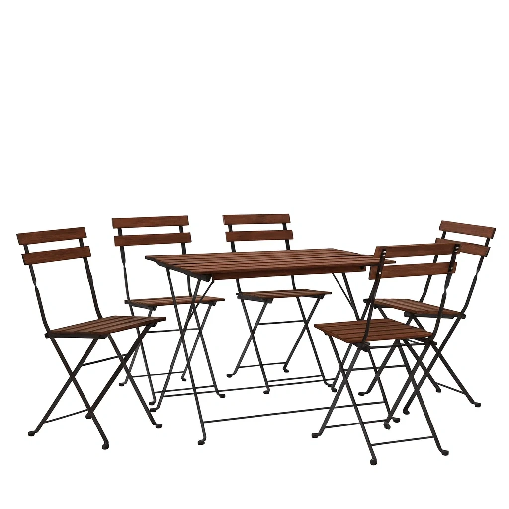 Set di Pranzo Pieghevole in Legno di Acacia e Metallo 6 Pezzi-ELEGANTHOMEOASIS